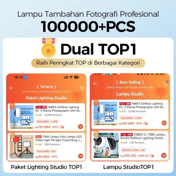 id-11134207-7rbk8-m9i446rbg1el68 INBEX Softbox 50x70cm Lampu Konten Kreator / Lighting Foto Produk / Live Streaming 3 Suhu Warna 5500K