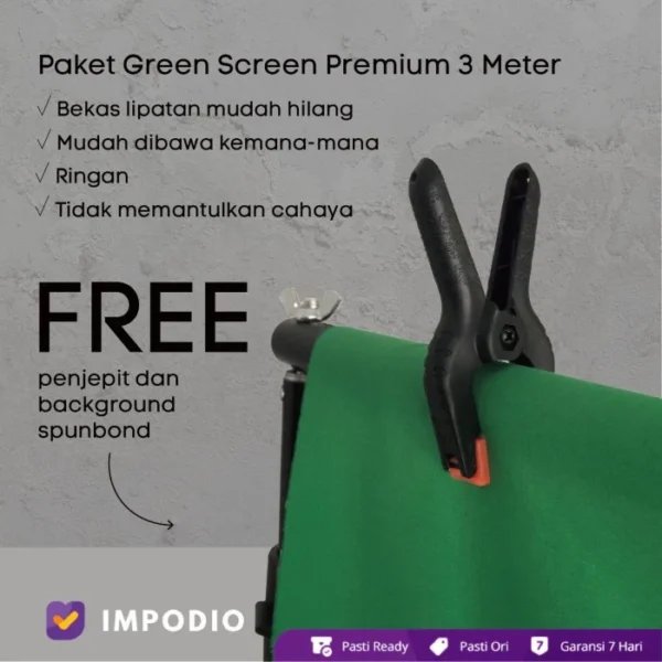IMPODIO Stand Backdrop 3x3m + Green Screen — Studio Konten Profesional