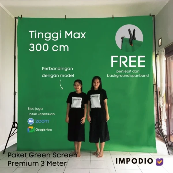 IMPODIO Stand Backdrop 3x3m + Green Screen — Studio Konten Profesional